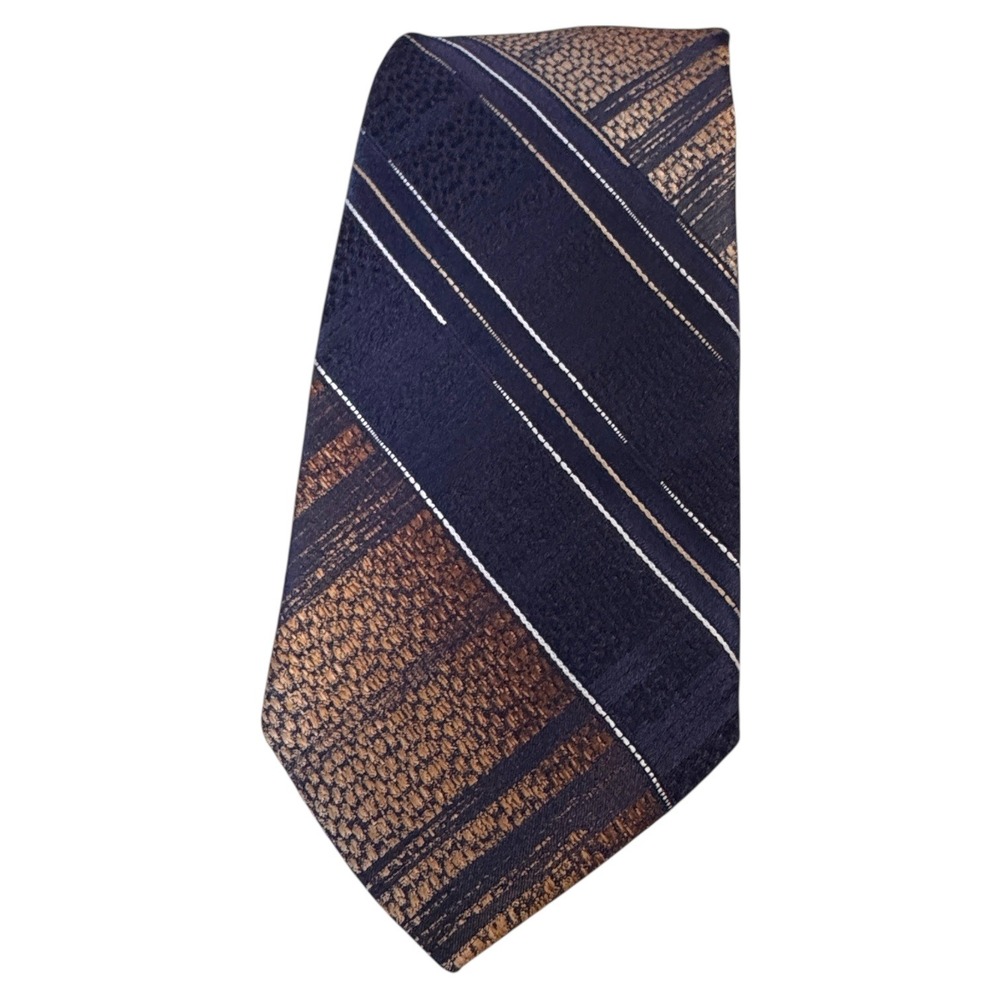 Pierre Cavet‎ Paris Necktie Brown Blue Striped Patterned Men's Tie Vintage 70's